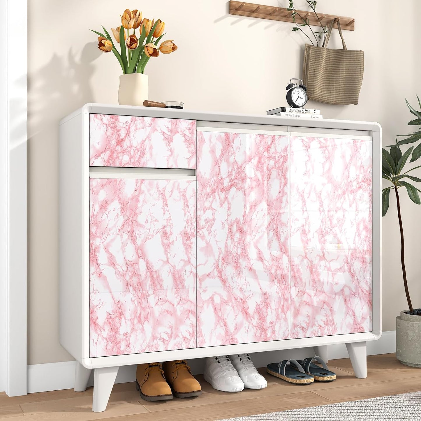 Gloosy Pink Marble Contact Paper Peel and Stick Countertops Waterproof Contact Paper Granite Vinyl Wrap Oil Proof Pink Marble Wallpaper for Vanity Table Dresser Desk Shelf Liner 17.7"x120"