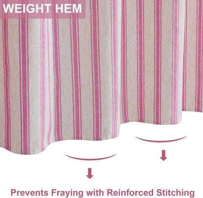 PROCIDA Pink Shower Curtain-Wider Striped, 72x72 Inch Yarn Dyed Linen Blend Cloth Fabric Bathroom Curtain with 12 Metal Hooks, Bath Curtain for Modern Farmhouse Bathrooms