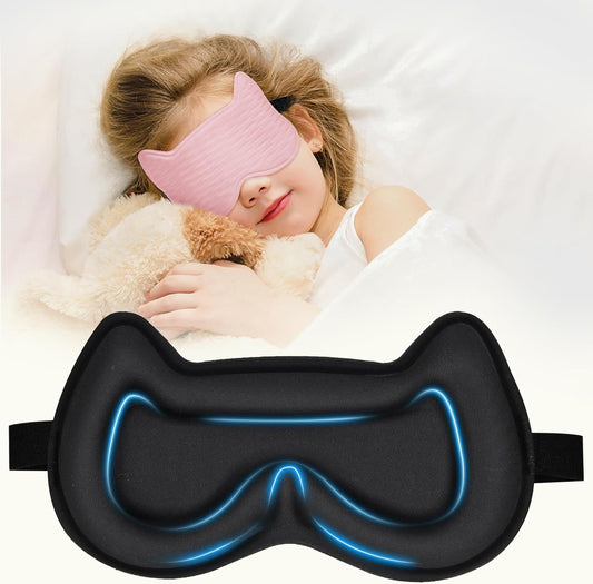 Kids Sleep Mask Eye Mask: 3D Contoured Cup Sleeping Masks, Blindfold with Adjustable Strap, Kids Eye Cover for Boys, Girls, Teens, Pressure-Free with Memory Foam Face Mask for Sleeping (Pink)