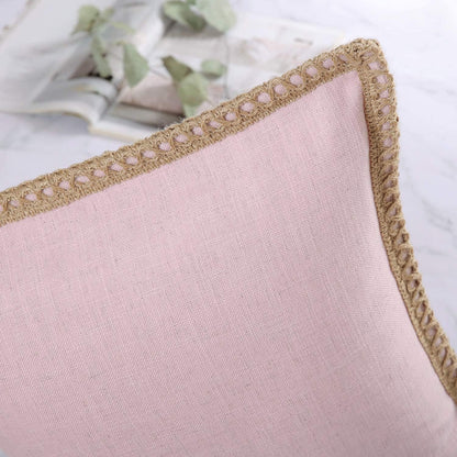 Phantoscope Farmhouse Decorative Throw Pillow Cover Burlap Linen Trimmed Tailored Edges Outdoor Pillow Light Pink 18 x 18 inches, 45 x 45 cm