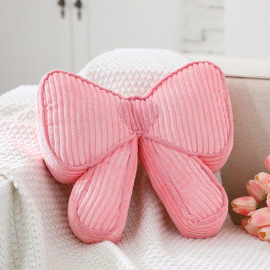 SmoothNovelty Pink Bow Pillow 12'' Coquettish Bow Shaped Decorative Pillows Soft Corduroy Pink Cushion for Girls Women Room Bed Sofa Couch Aesthetic Home Decor Gift