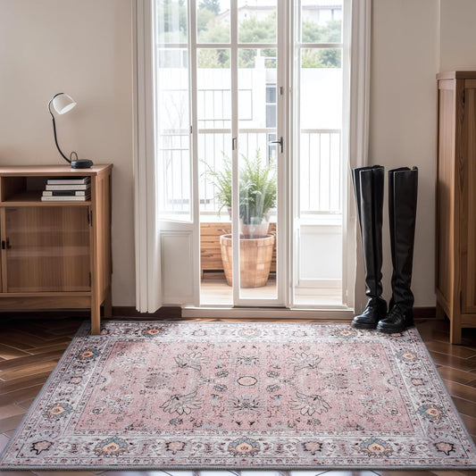2x3 Washable Indoor Entrance Door Mat Small Area Rug Non-Slip, Boho Floral Carpet Low Pile Vintage Rug for Entryway, Kitchen, Front Door, Laundry Room, Bedroom, Bathroom Farmhouse Decor Rugs