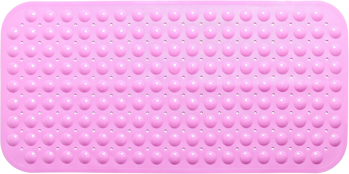 Large Non-Slip Bathtub & Shower Mat 31”x16” (Smooth/Non-Textured Tubs Only) Safe, Clean, Machine-Washable, Superior Grip&Drainage, Vinyl, Opaque Pink