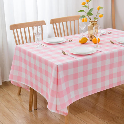 Pink Gingham Tablecloth Rectangle Table 60" X 120" - Oblong Polyester Pink and White Checkered Plaid Table Cover Reusable Water Resistant for Spring Valentine Summer Holiday Picnic Dinner Décor