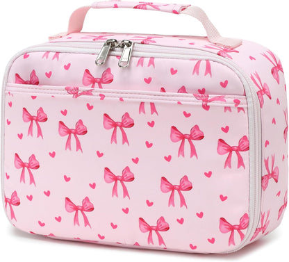 LOIDOU Lunch Box for Kids Boys Girls Insulated Lunch Bag Thermal Meal Tote Reusable Lunch Pail Bags for School Travel (Bow Tie Pink)
