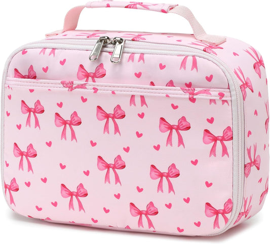LOIDOU Lunch Box for Kids Boys Girls Insulated Lunch Bag Thermal Meal Tote Reusable Lunch Pail Bags for School Travel (Bow Tie Pink)