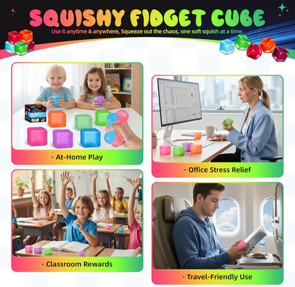 Stress Cube Squishy Fidget Toys, Slow Rising Ice Cube Sensory Stress Balls for Kids Adults Anxiety Relief Squeeze Toy for Classroom Prizes Party Favors (Pink)