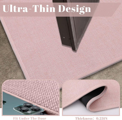 Bathroom Rugs, Bath Mats for Bathroom Non Slip Washable, Quick Dry, Water Absorbing, Fits Under Door, Ultra Thin, Rubber Backing, Low Pile, Cozy Cloth Cotton, Ideal for Shower, Sink-Pink 24''x16''