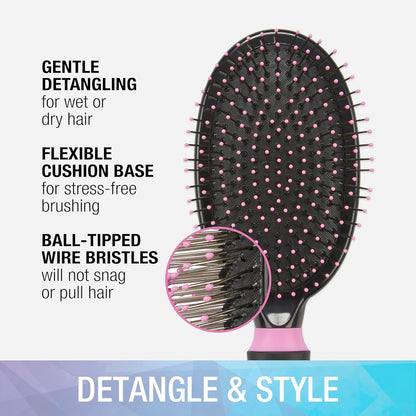 Conair Salon Results Hairbrush - Men and Women - Detangling Hair brush - ideal for curly or straight styles - features wire bristles and cushion Base - Pink/Black