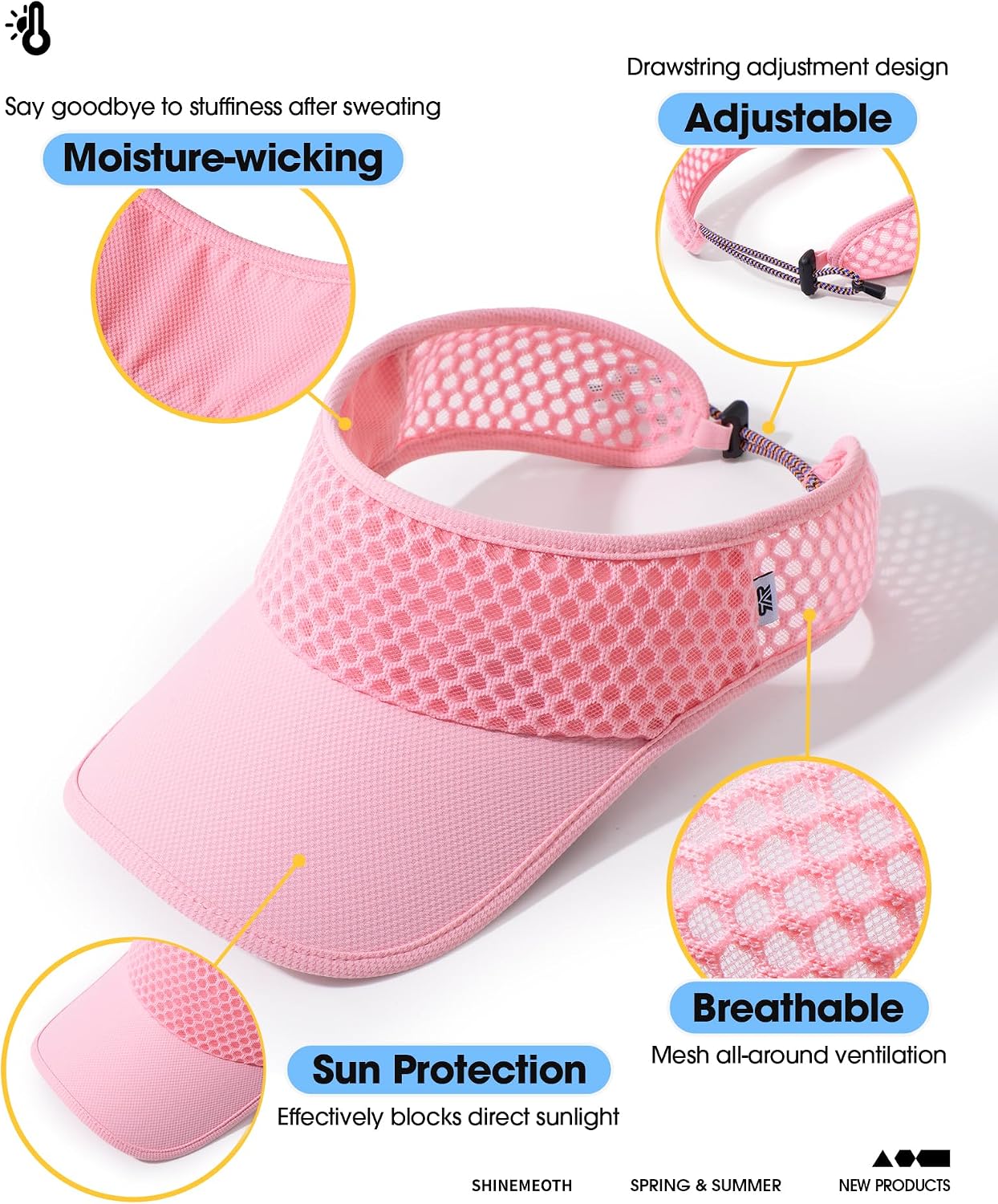 SUNMECI Mesh Breathable Sports Visor - Men Women Adjustable Lightweight Quick Dry Sun Hat for Tennis, Golf, Running
