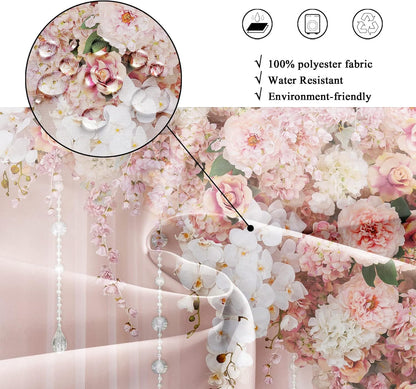 Riyidecor Bridal Floral Elegant Shower Curtain for Bathroom Decor 72Wx72H Wedding Flower Pink Rose Blossom Women Girl Spring Nature Floral Art Printed Fabric Polyester Waterproof 12 Pack Plastic Hooks
