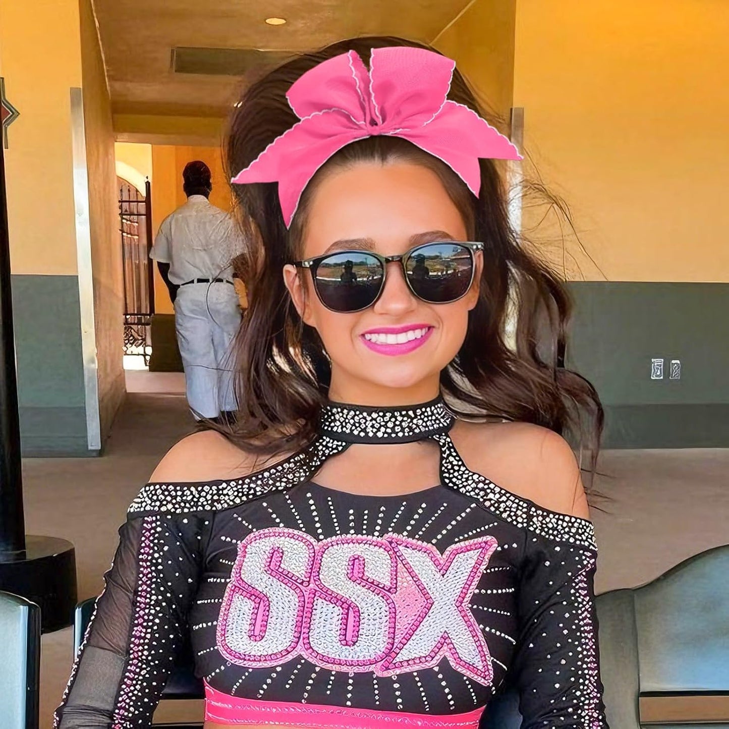 CN 10PCS 7.5" Pink Large Cheer Bows, Cheerleading Bows Ponytail Holder for Girls, Grosgrain Ribbon Cheer Hair Bows with Elastic Hair Tie for Cheerleader College Sports Softball Competition