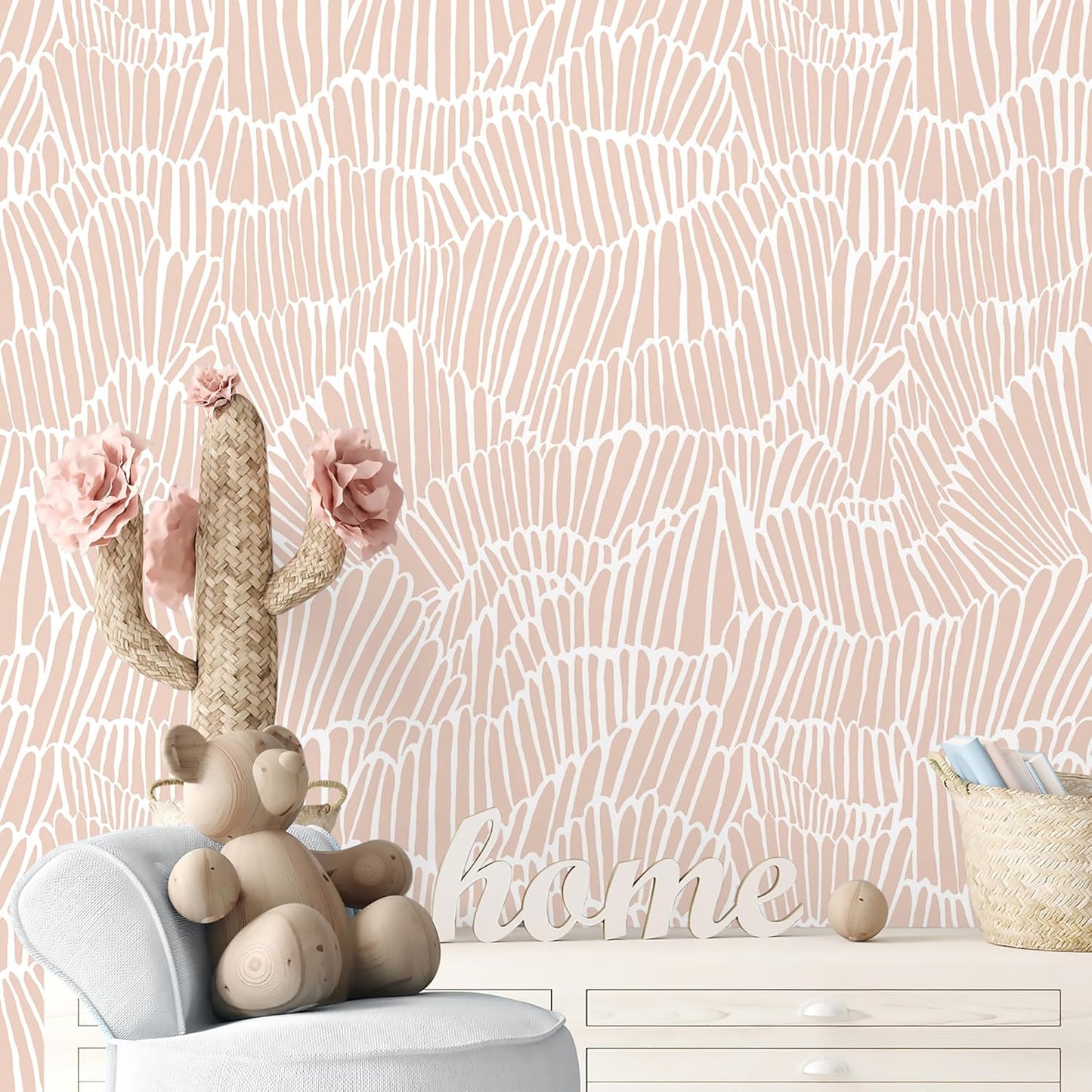 Guvana Pink Wallpaper Peel and Stick Modern Light Pink and White Contact Paper Boho Striped Wall Paper Self Adhesive Waterproof Wallpaper for Bedroom Bathroom Accent Wall Decor Vinyl Roll 17.3"×78.7"