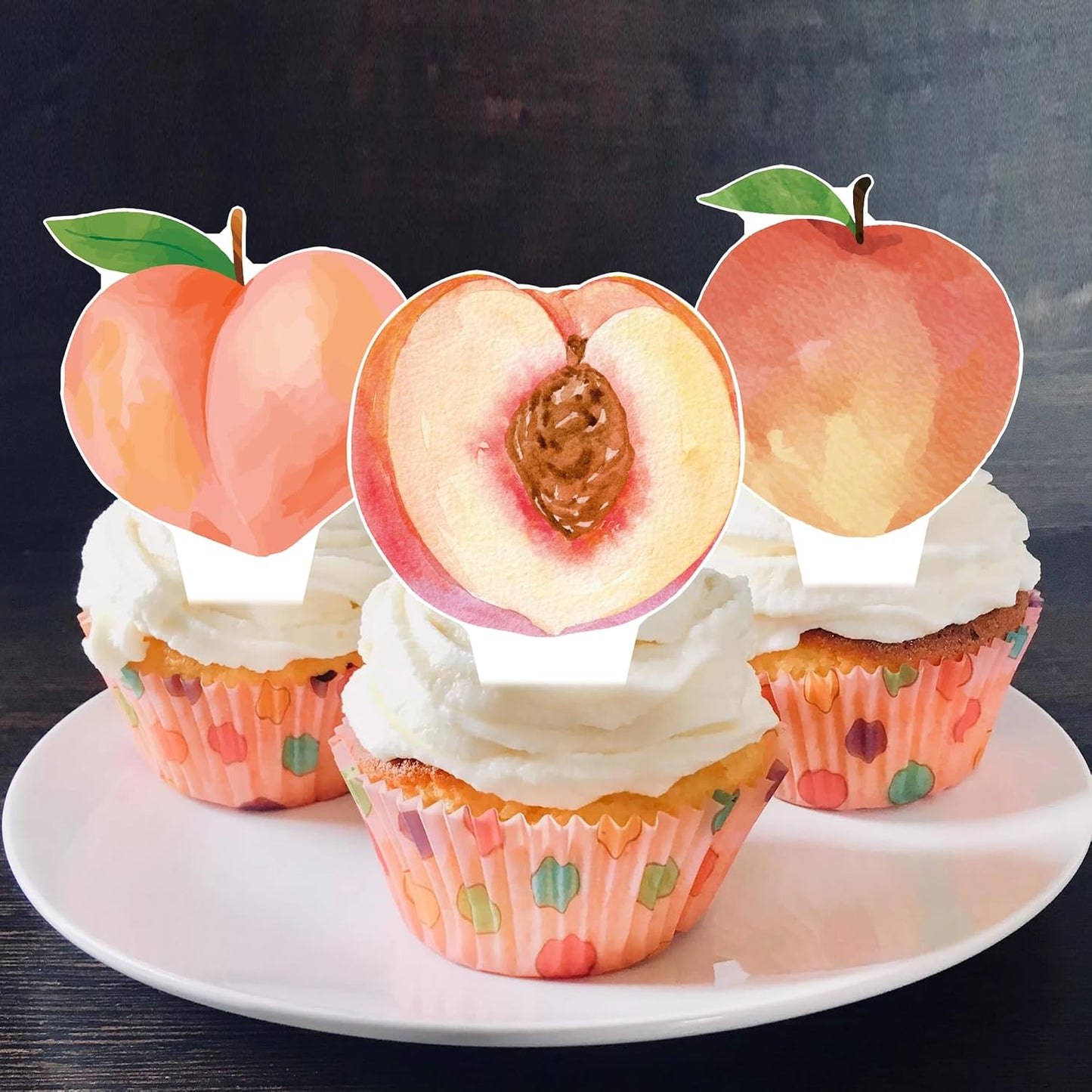 Peach Cupcake Toppers Birthday Party Decorations 48PCS Peach Cupcake Picks Sweet Peaches Fruits Cake Decor for One Sweet Summer Baby Shower Supplies