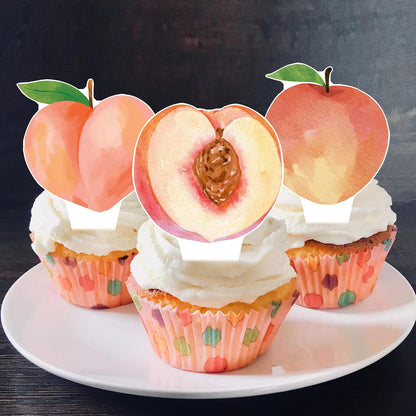Peach Cupcake Toppers Birthday Party Decorations 48PCS Peach Cupcake Picks Sweet Peaches Fruits Cake Decor for One Sweet Summer Baby Shower Supplies