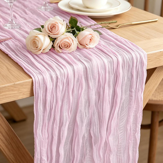Pink Cheesecloth Table Runner 10FT Boho Rustic Sheer Cheese Cloth Table Runners 120 Inch Gauze Table Decorations for Wedding Bridal Birthday Party Home Decor