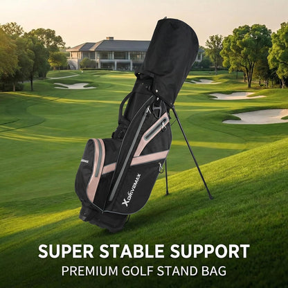 XDriveMax Golf Stand Bag, Lightweight 8-Way & 5-Way Top Dividers Golf Bag with Stand, Includes Insulated Cooler Pocket, Dual Strap & Rain Cover