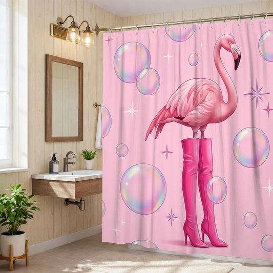 Tropical Bird Shower Curtain, Playful Modern Bubbles Stars Summer Peach Polyester Waterproof Clawfoot Tub Shower Curtains Decor for Toile Bathroom Dorm 72x84 Inch