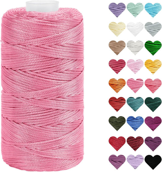 CAMAL Polyester Yarn Macrame Cord 1.5mm x 218yards, Crochet Bag Cord, Micro Macrame Cord, Colored Macrame Cord, Polyester Yarn for Crocheting Handbag, Hats, Rug, Placemat, Cup mats (Peach Pink)