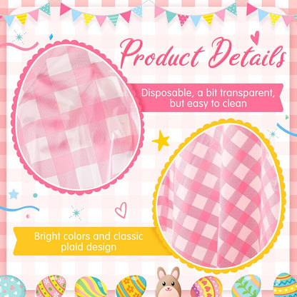 12 Pcs Pink Plastic Disposable Round Gingham Tablecloth, 84 in Checkered Buffalo Plaid Round Table Cloth Circle Table Cover, Heavy Duty, Easy to Clean for Baby Shower Wedding Bridal Birthday Party