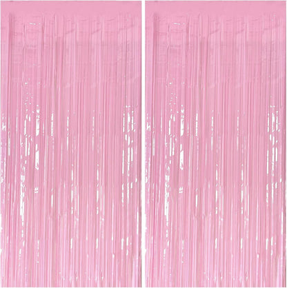 Pastel Pink Party Streamers Foil Fringe Backdrop Curtains Tinsel Streamers Birthday Party Decorations Fringe Backdrop for Birthday Valentines Gender Reveal Party Bridal Shower