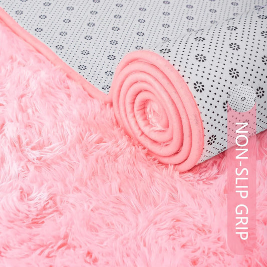 ISEAU Fluffy Runner Rug for Bedroom Dorm, College, Apartment, Plush Area Rugs, Shag Carpet with Rubber Backing Non Slip, Comfy Nursery Mat Bedside Mats for Girls Kids Room Home Decor, 2ft x 6ft, Pink