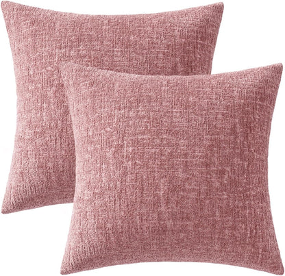 MIULEE Decorative Throw Pillow Covers 18x18 Pack of 2 Blush Pink Spring Couch Pillow Covers Soft Cozy Textured Chenille Pillowcases for Home Decor Sofa Living Room Cushion Bedroom