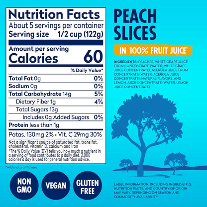 Dole Sliced Peaches in 100% Fruit Juice - Dole Resealable Fruit Jars - Rich Source of Vitamin C - 23.5 oz - 8 Pack