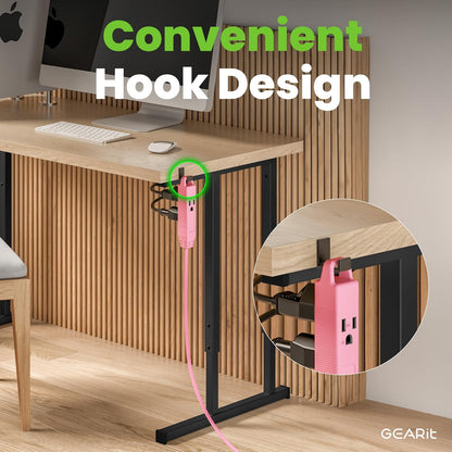 GEARit 20ft 360° Rotating Flat Plug Extension Cord, 3 Outlet Low Profile Power Cord, Space-Saving for Behind Furniture, 16AWG 13A 3 Prong Grounded Indoor Cord, ETL Certified, Pink