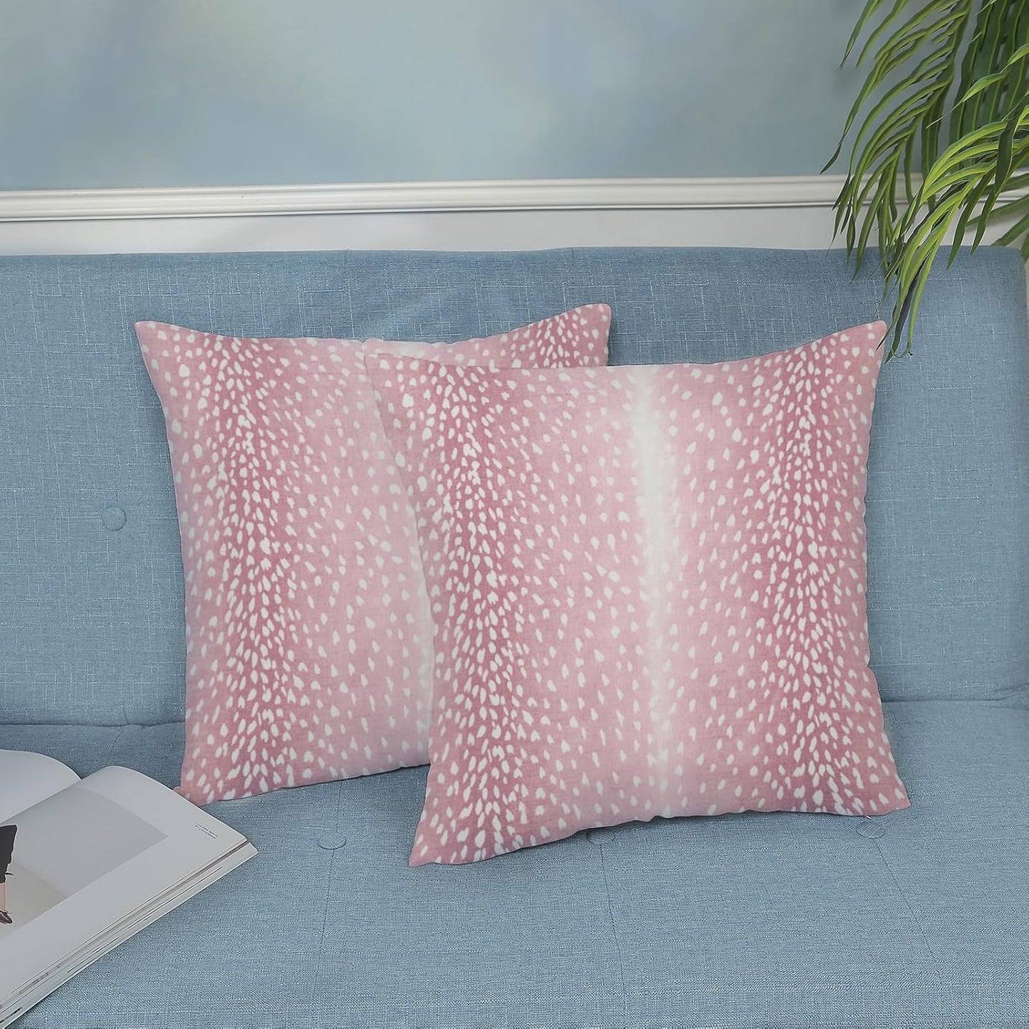 Pink Sage Green Pillow Covers 18x18 Inch 2 Pcs Boho Preppy Polka Dots Striped Decor Throw Pillows Modern Geometric Outdoor Farmhouse Decoration Pillowcase Linen Cushion Cover for Couch Sofa