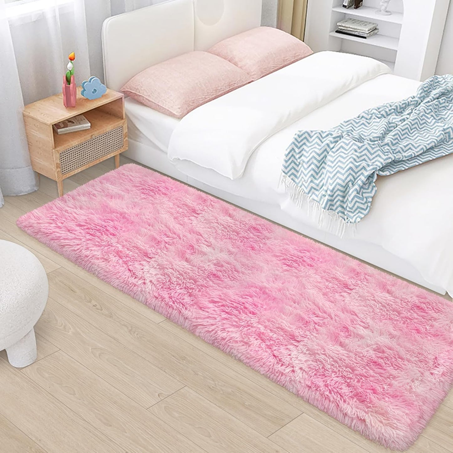 Plush Fluffy Pink Rugs for Bedroom Girls Room 2x6 Runner Pink Area Rug for Bedroom Bedside Living Room Hallway Fuzzy Shag Carpet for Kids Room Nursery