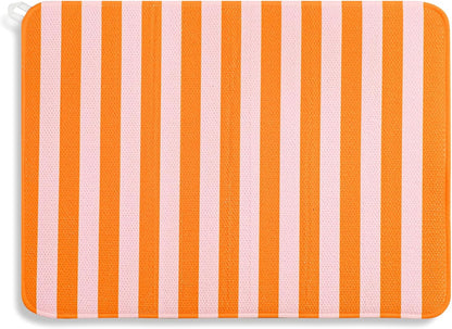 JarThenaAMCS Pink Orange Stripe Dish Drying Mat 18 x 24 Inch Draining Mat Absorbent Non-Slip Drain Pad Dish Rack Drainer Mats for Kitchen Counter Cafe Bar Countertop Decor
