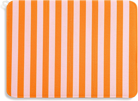 JarThenaAMCS Pink Orange Stripe Dish Drying Mat 18 x 24 Inch Draining Mat Absorbent Non-Slip Drain Pad Dish Rack Drainer Mats for Kitchen Counter Cafe Bar Countertop Decor
