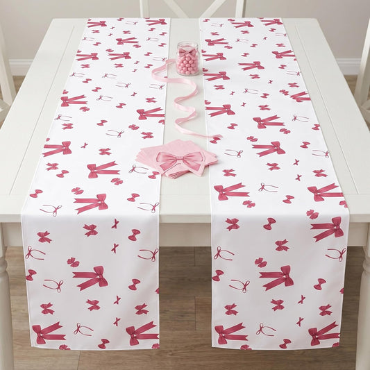 2 Pieces Pink Bow Table Runners Bow Valentine's Day Birthday Party Favors Supplies Decorations Table Decorative Cover