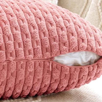 MIULEE Aesthetic Pink Decorative Throw Pillow Covers for Couch Living Room 18x18 Inch Set of 4 Cute Soft Cushion Covers Corduroy Pillowcases Spring Coquette Room Decor for Bed Sofa Room, Blush Rose