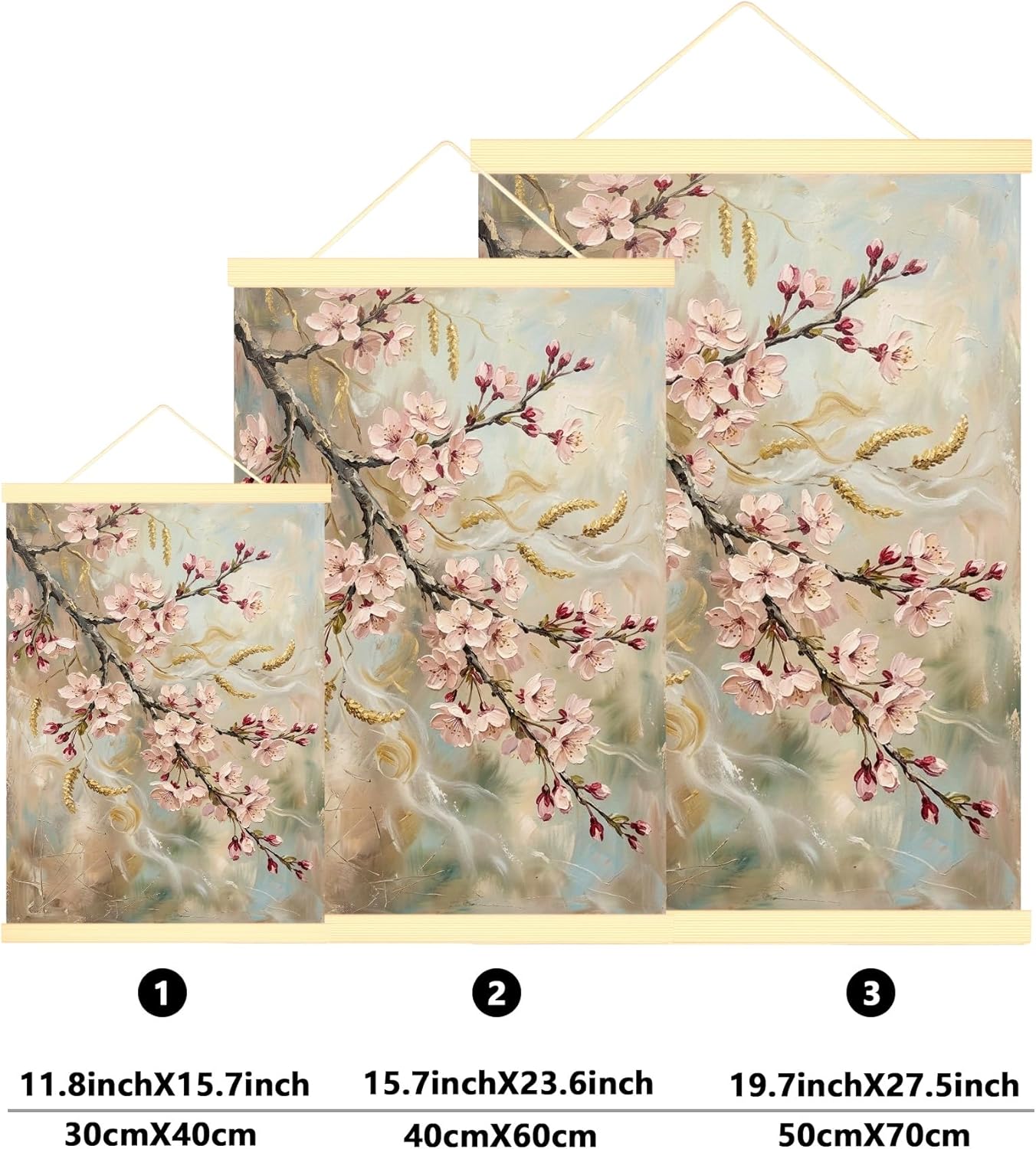 Cherries Blossom Canvas Hanging Poster Wall Art, Floral Romantic Branch Leaves Spring Peach Wall Hanging Posters Home Classroom Office Cubicle Decor 16x24 Inches