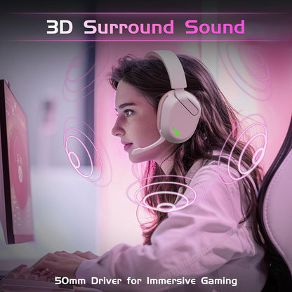 Gvyugke Wireless Gaming Headset for Xbox Series X/S, Xbox One, PS5, PC, Mac, Bluetooth 6.0 Gaming Headphones with Flip-to-Mute Noise-Canceling Mic, Foldable, 3D Surround Sound, 45H Battery - Pink