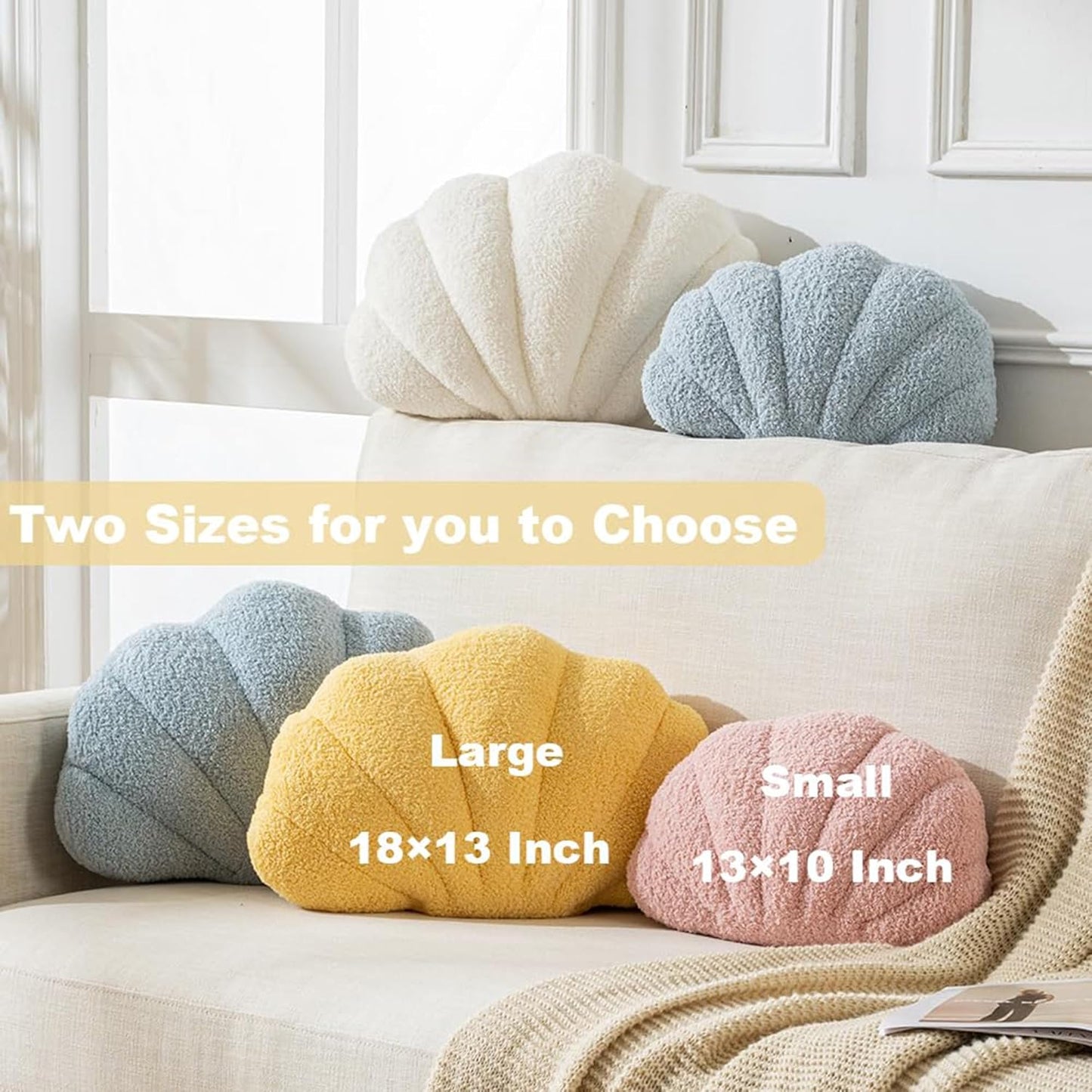 XIAIJIA Seashell Throw Pillows Shell Shaped Pillow Light Pink Sea Shell Pillows for Bed Seashell Decorative Pillow Soft Plush Pillow Sea Couch Decoration(13 X 10 inch)