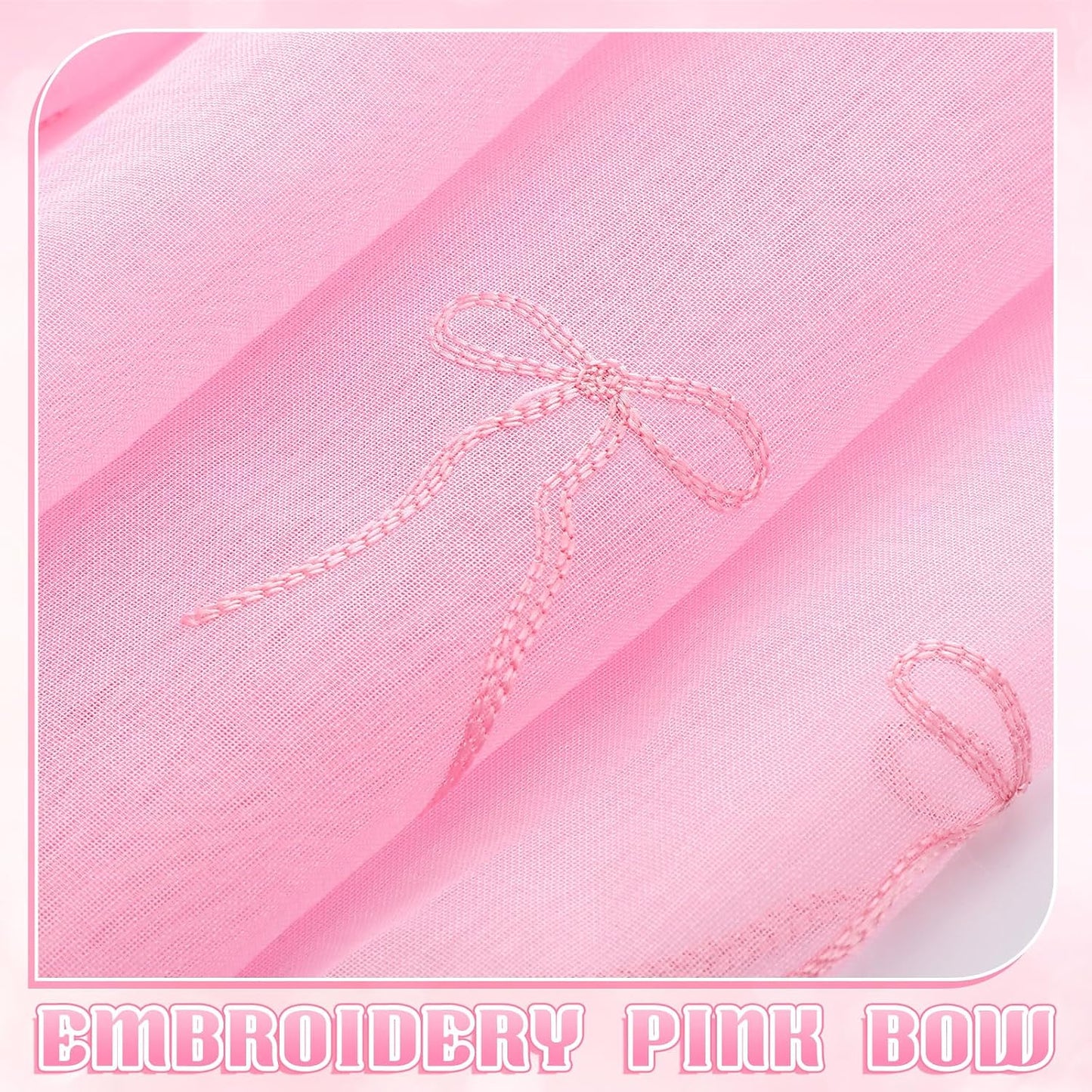 2 Panels Pink Bow Sheer Valance Curtains 38 x 36 inch Pink Bow Embroidered Valance Curtains Decorative Coquettish Sheer Shades Faux Linen Semi Window Decor for Home Party Office