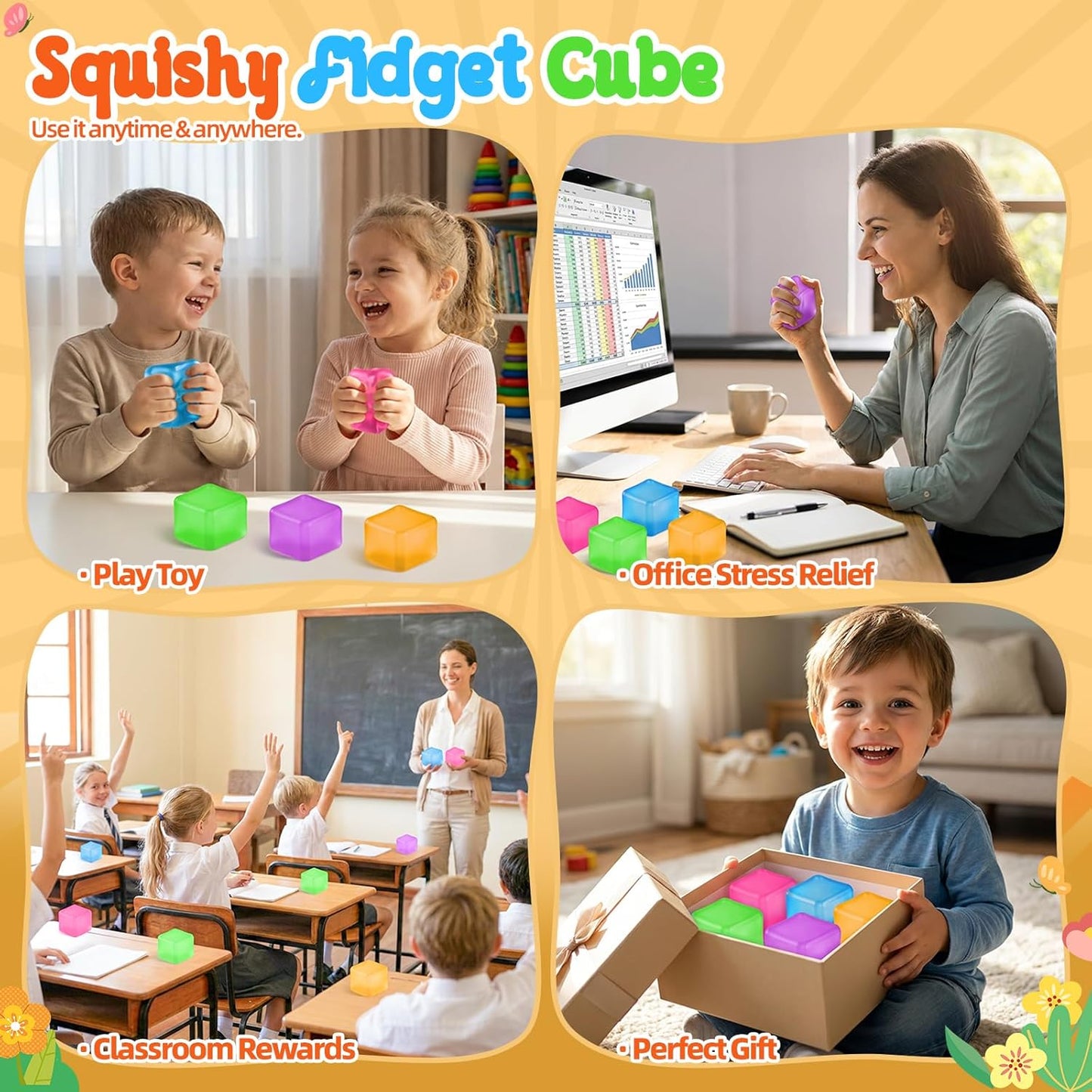 Squishy Cube for Kids & Adults, Ice Cube Squishy Slow Rising Squishy Fidget Toys, Squeeze Toys for Stress Relief, Classroom Prizes Party Favors Birthday Gifts(Pink)