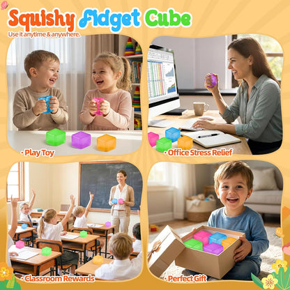 Squishy Cube for Kids & Adults, Ice Cube Squishy Slow Rising Squishy Fidget Toys, Squeeze Toys for Stress Relief, Classroom Prizes Party Favors Birthday Gifts(Pink)