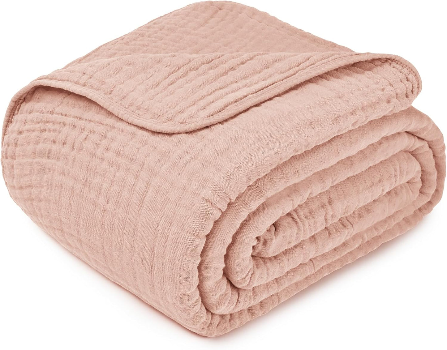 Comfy Cubs Muslin Blanket for Adults King 108" x 90" - 6 Layer Soft, Breathable & Lightweight Muslin Adult Blanket - Machine Washable & Designed in The US Bedding for All Seasons - Blush
