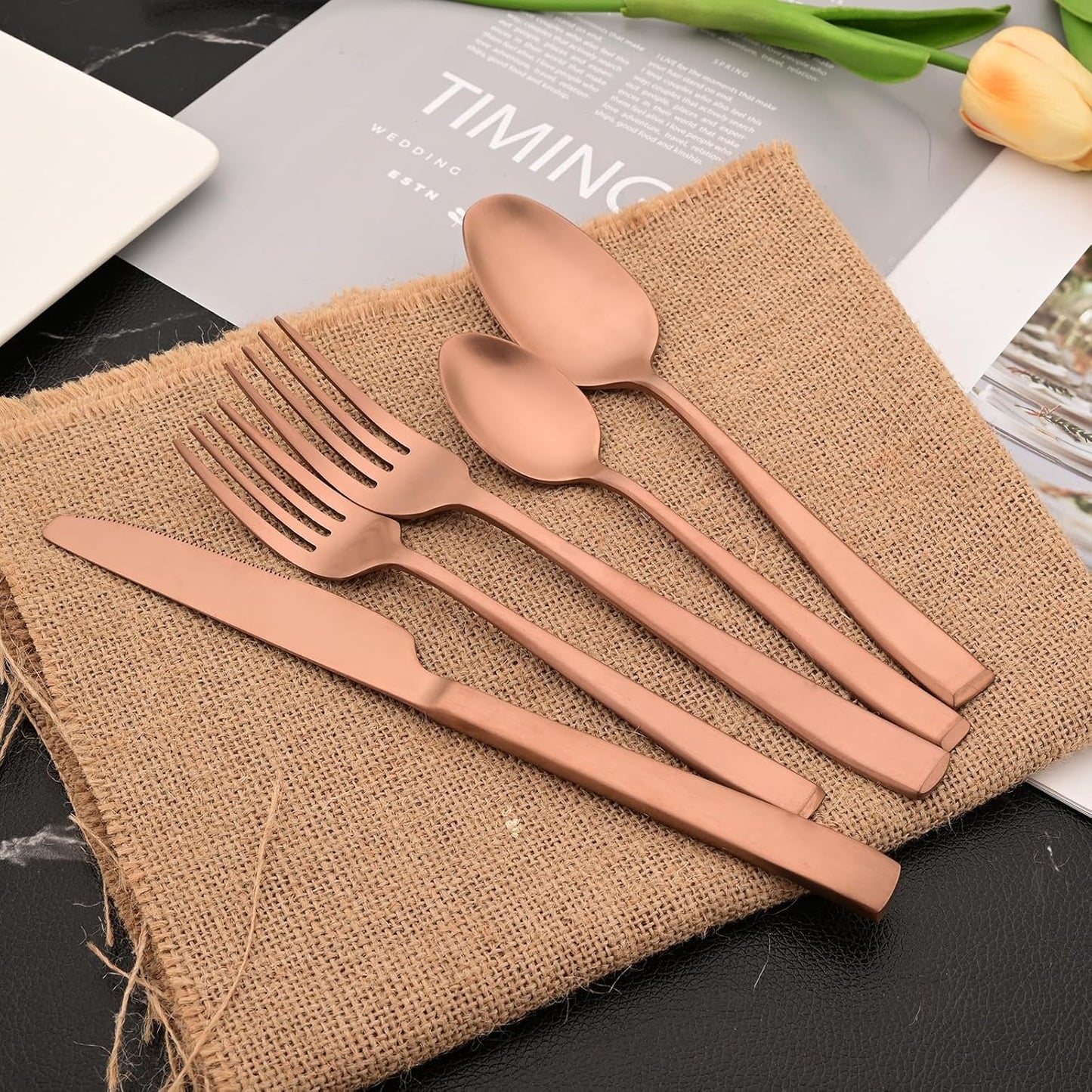 Copper 18/10 Stainless Steel Dessert Spoon Set of 8, Soup Spoon Mixing Milk Teaspoon Cream Scoop, Matte Finish (6.69-inch, Rose Gold)