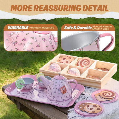 Kids Tea Party Set for Little Girl, Tea Sets for Toddler Pretend Play Food Kitchen Toy Accessories Gift for 3 4 5 6 Years Old Girls Boys (Pink)