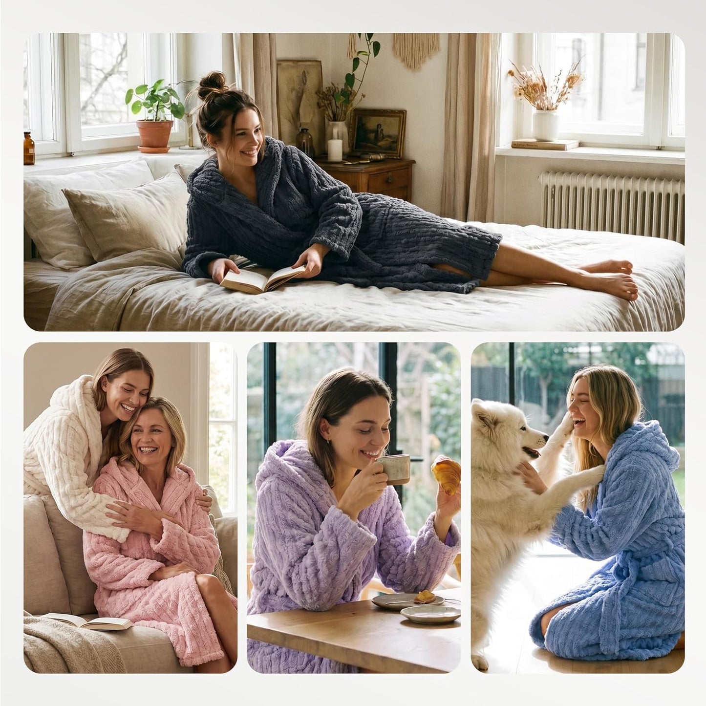 HEARTNICE Fuzzy Soft Robes for Women, Long Plush Hooded Robe Fluffy Warm Bathrobes