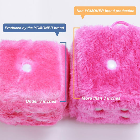YGMONER Pink Fuzzy Dice for Car Rear View Mirror, Pair of 2.75" Plush Dice Retro Hanging Ornaments Car Interior Rearview Mirror Decor Accessories (Pink)