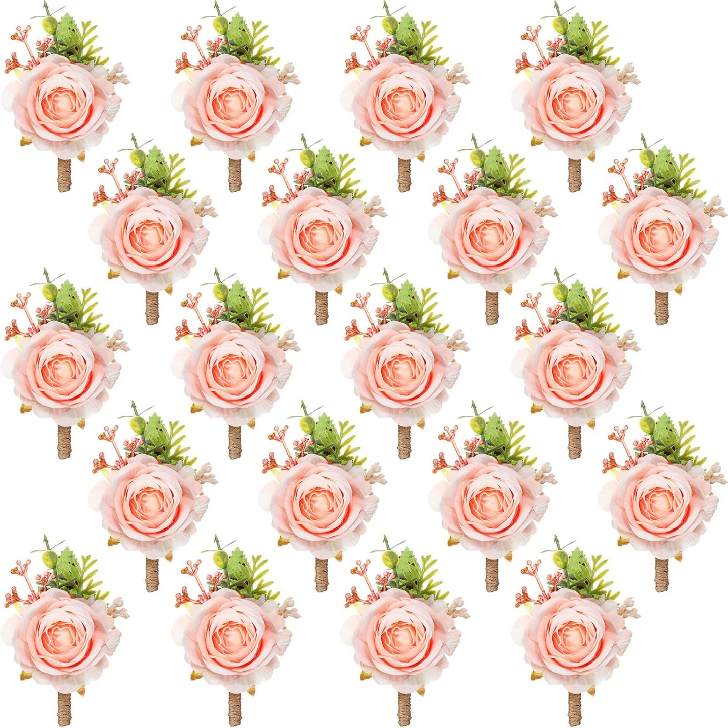 Sherr 36 Pcs Wedding Rose Boutonnieres for Men Wedding Groomsmen Artificial Corsage Groom Boutonniere Artificial Faux Flower for Prom Ceremony Party Rustic Marriage(Pink)