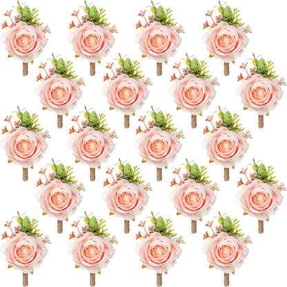 Sherr 36 Pcs Wedding Rose Boutonnieres for Men Wedding Groomsmen Artificial Corsage Groom Boutonniere Artificial Faux Flower for Prom Ceremony Party Rustic Marriage(Pink)