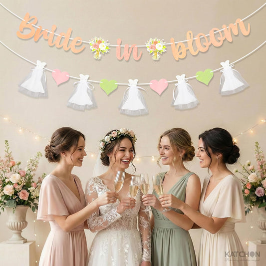 KatchOn, Bride in Bloom Banner with Hearts - 10 Feet, No DIY | Peach Bride in Bloom Sign for Bachelorette Party Decorations | Bride To Be Garland for Bridal Shower Decorations, wedding shower decor