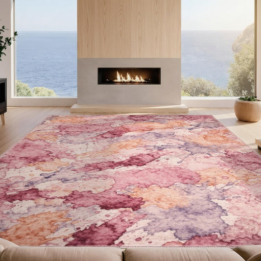 Design&I 4'x6' Machine Wash Ready Abstract Abstract Area Rug, Peach Chair-Friendly & Snag-Free Skid-Resistant Medium Carpet for Home Office, Gaming Room, Under Desk | 2167545
